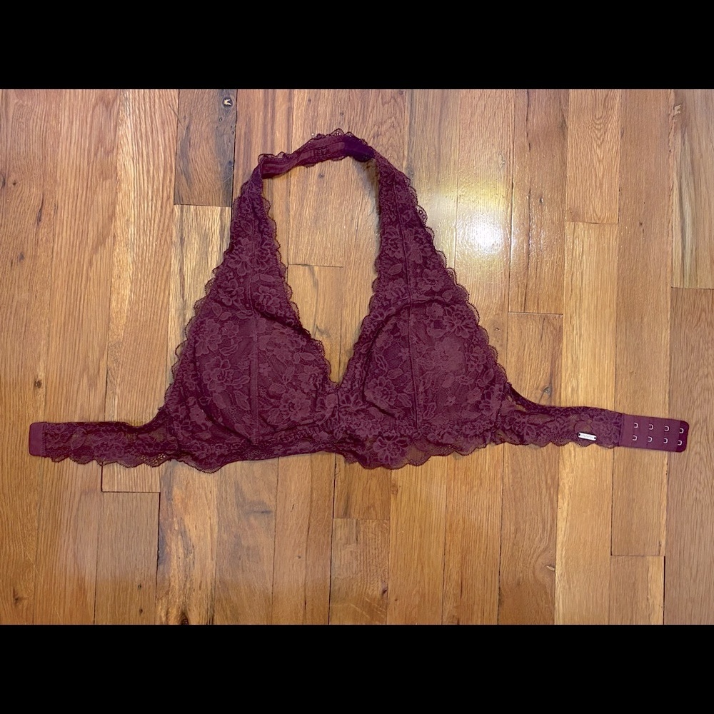 Aerie Purple Marroon Lace Halter Bralette